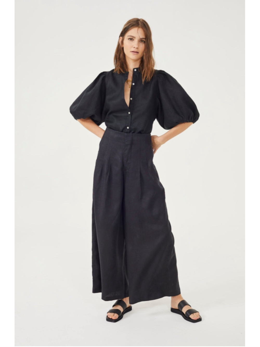 Lanhtropy Black NWOT Linen Culotte Small Wide Leg Pants Pleated $220 Luxury Chic